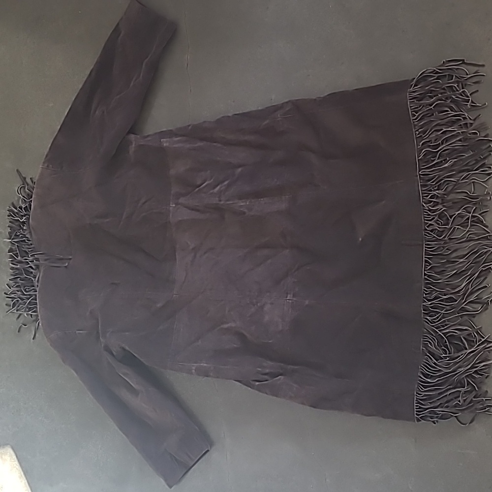 SUEDE LONG BROWN COAT WITH FRINGE TASSELS - Picture 7 of 8